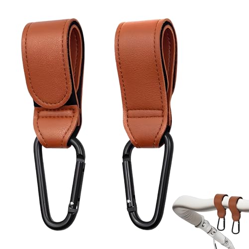 2pcs Ganchos Carro Bebé,Gancho Multifuncional para Silla de Paseo,Ganchos para Bolso Carro Bebe para Colgar,Para Viajes, Autocaravanas, Cunas (Marrón)