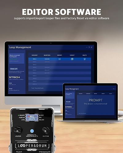 Image of STRICH Circle Loop Pedal Drum Machine for Electric Guitar, 2 in 1 Drum Stereo Looper Pedals, 100 Diverse Drum Patterns, 160 Mins Recording Time, USB for Audio Upload or Download, Footswitch Control
