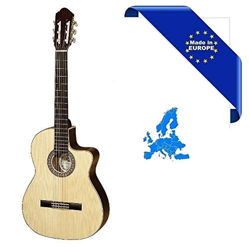 Chitarra Classica 4/4 Sm35 Made In Europe Top Abete Rosso Massello Fondo-Fasce Mogano Rosetta Intarsiata Spalla Mancante Manico Acero Tastiera Palissa