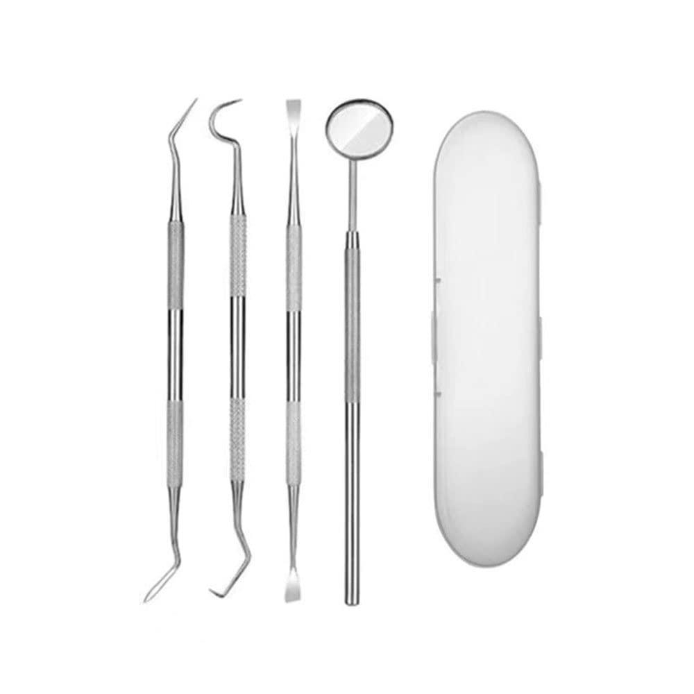 4PCS Dental Tools Kit Stainless Dental Picks Teeth Cleaning Floss Picks for Dentist, Personal, Pets Oral Care with Oral Mirror Tooth Tartar Plaque Scraper Dental Probe with Case