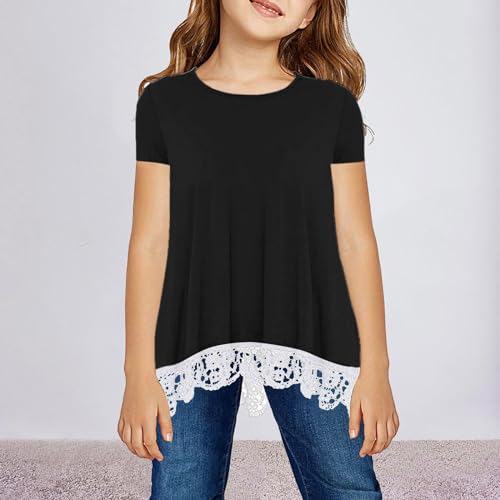 Girls Kids Summer Casual Tops Short Sleeve 2025 Sports Loose Fit Tshirt Cute Solid Trendy Lace Cool T Shirts2