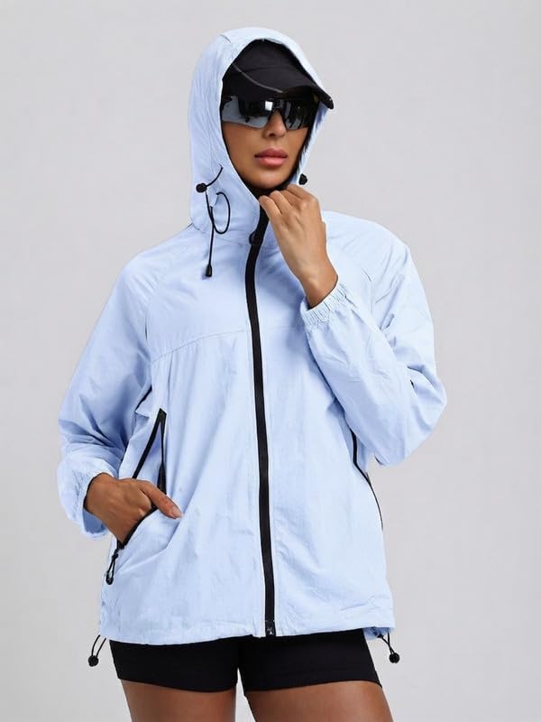 Image of CHKOKKO Windcheater For Women With Hood | With Advanced Upf 50+ UV Windproof Windbreaker Sunscreen | Lightweight Water-repellent Sports Outdoor Travel & Everyday Wear Windshield