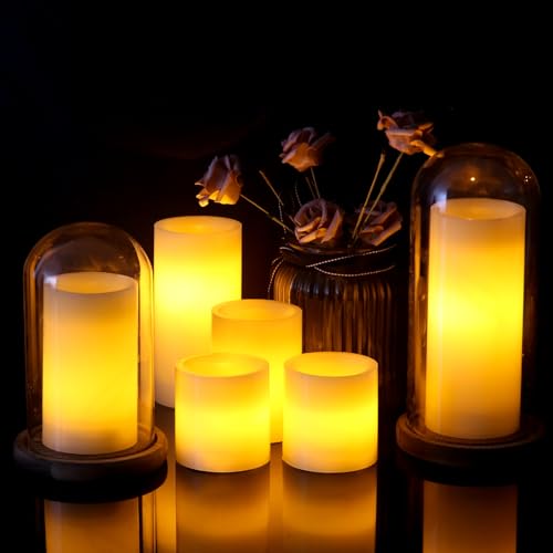 Image of Wondise Flameless Flickering Candles with Remote & Timer, Battery Operated Real Wax with Optical Fiber Wick 6PCS LED Candles for Thanksgiving Christmas Home Holidays Decoration(D3 x H3 4 inch 5 inch 6 inch 7 inch)