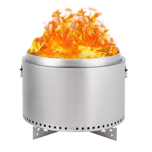 20.5 Inch Portable Smokeless Fire Pit with Stand, Handles Design, Stainless Steel Stove Wood Burning, Removable Ash Pan, for Camping, Garden, Backyard
