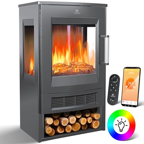 KESSER® Elektrokamin mit Heizung Panorama-Sichtfenster Heizlüfter 9 LED-Flammeneffekt Farbmodi Fernbedienung WiFi App 900/1800W Kaminfeuer elektrisch mit Thermostat Heizfunktion Timer KESSER® Elektrokamin mit Heizung Panorama-Sichtfenster Heizlüfter 9 LED-Flammeneffekt Farbmodi Fernbedienung WiFi App 900/1800W Kaminfeuer elektrisch mit Thermostat Heizfunktion Timer