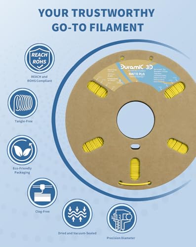 Image of DURAMIC 3D Matte PLA Filament 1.75mm Yellow, 1kg Cardboard Spool Matte Finish 3D Printer Filament PLA 1.75mm Dimensional Accuracy 99% + /- 0.03 mm, Printing with FDM 3D Printer, Easy to Remove Support