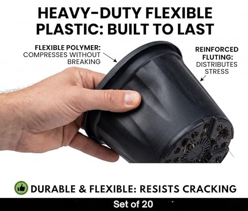 Image of Plastic Flower Pots 8 Inch | Black Nursery Plant Pots for Indoor & Outdoor Gardening | Lightweight, Durable Pots with Drainage for Seeds, Succulents & Saplings | Pack of 20
