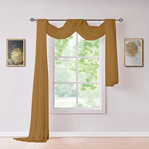 Asatex Long Length 56" (W) X 216" (L) Gold Color Sheer Window Scarf. Voile Window Treatments Are Perfect As Valance Scarves, Canopy Bed Scarf Or Wedding Decoration. Ama 56" X 216" Gold #TOP2