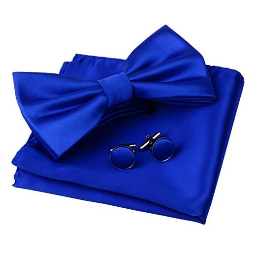 GUSLESON Mens Pure Color Pre-tied Blue Bow Tie Pocket Square and Cufflink Set (0570-08)