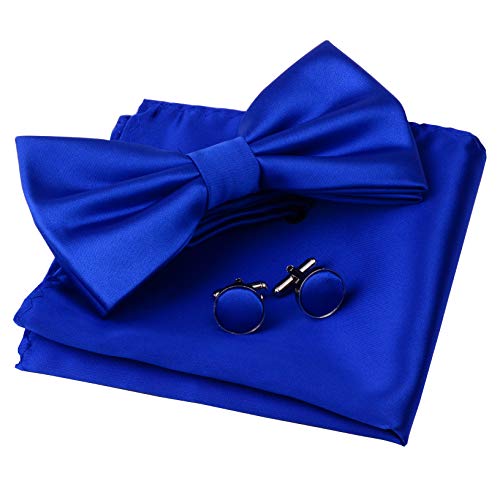 Image of GUSLESON Men's 3-pc Solid Color Bow Tie Gift Set - Double‑Fold Pre-Tied Bow Tie, Pocket Square, Cufflinks - Wedding Formal Party