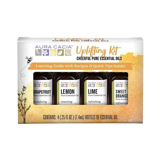 Aura Cacia Cheerful Pure Essential Oils Uplifting Kit, Grapefruit, Lemon, Lime, Sweet Orange, 0.25 fl oz - 4 Count