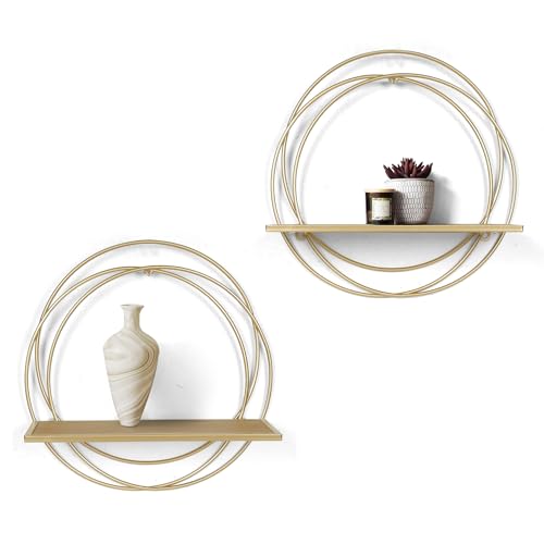 Oakrain 16" Floating Shelves Set of 2, Gold Wall Shelf