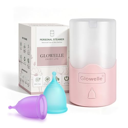 Esterilizador De Copa Menstrual GLOWELLE Con Vaporizador Y Kit De 2 Copas Menstruales Reutilizables. Vaporizador Personal Para La Limpieza Y DesinfeccióN Completa De La Copa Menstrual/Disco Menstrual