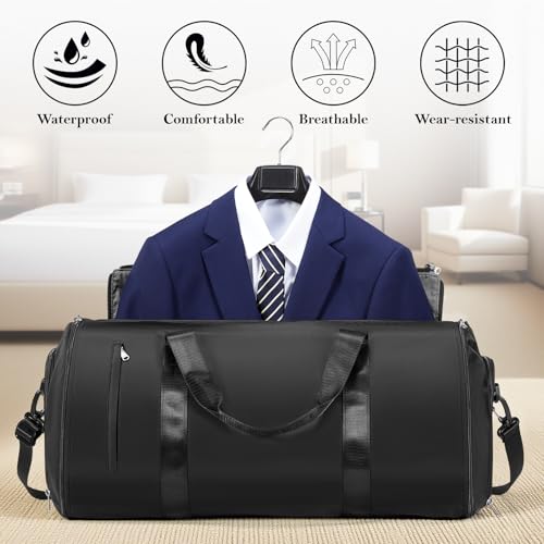 Image of Convertible Garment Bags for Travel Carry On Garment Bag For Men Women Foldable Duffle Bag For Travel,2 in 1 Hanging Suitcase Suit Travel Bags (Black)