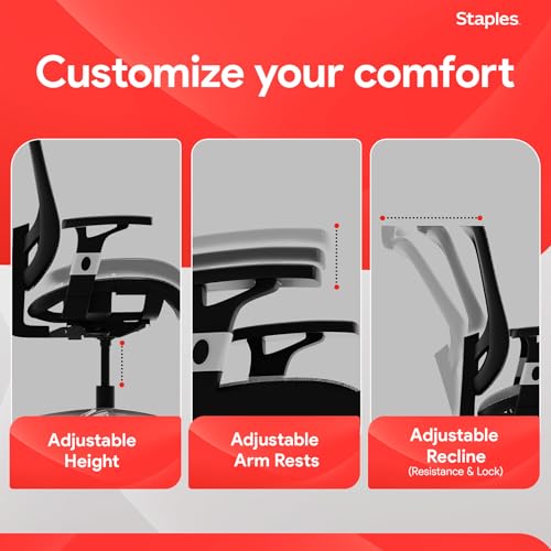 Image of STAPLES Ergonomic Task Chair, Mesh, Ergonomic, Lumbar Support, Swivel, Gray