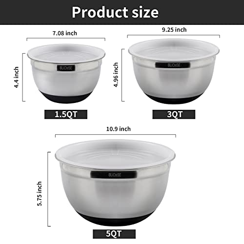 Mixing Bowls With Lids Set Of 3, Stainless Steel Bowls For Kitchen, Non Slip Rubber Bottom Salad Bowl Kitchen Stuff, Metal Bowl For Baking Cooking Serving Supplies #TOP1