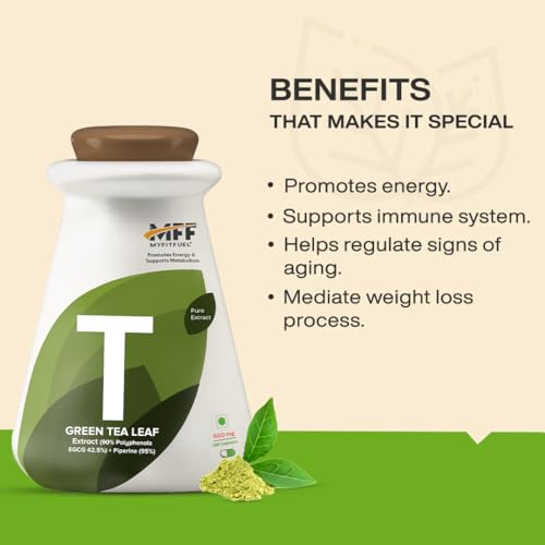 Image of MyFitFuel Green Tea Extract (90% Polyphenols, 42.5% EGCG) with Piperine 95%, (600mg), 90 Capsules