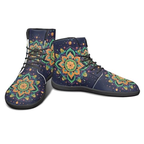 Watdotory High Top Barefoot Shoes Rubber Sole Running Shoes Non Slip Barefoot Boots Wide Toe Box Grounded Footwear for Men Women - Colourful Mandala Flower Print