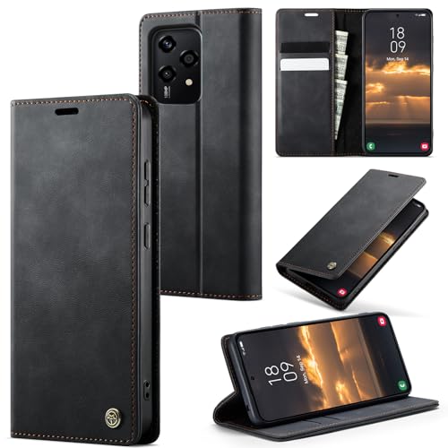 owlhold Handyhülle für Honor 200 Lite hülle Premium PU flip case RFID Lederhülle Faltbare Handytasche Schutzhülle Kartenfach Standfunktion hülle Honor 200 Lite 5G - Schwarz