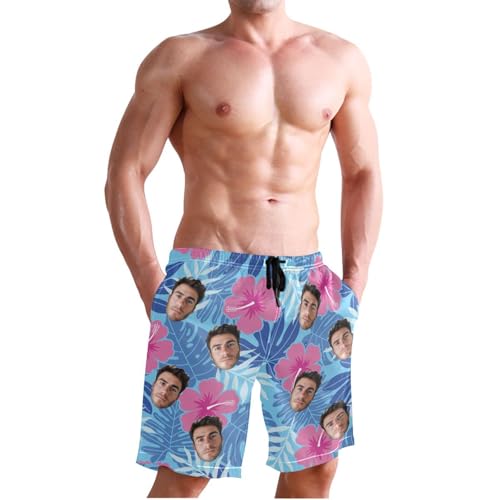 Personalized Photo Pink Flower Men's Swim Trunks for Surfing Birthday Nephew4