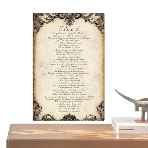 Arte da parete spagnola – 30 cm metallo motivazionale religioso rustico salmo decorazione bibbia versi | arte spirituale da parete in spagnolo per interni casa camera dormitorio ristorante hotel festa