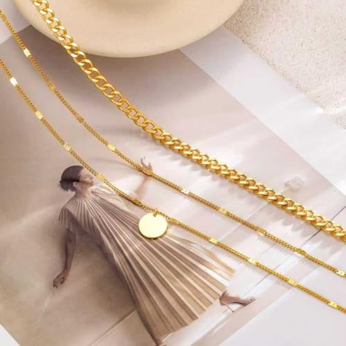 Gold Layered Necklaces for Women, 14K Gold Plated Paperclip Snake Chain Necklace Set, Dainty Coin Cross Tear Pendant Layering Choker Necklaces, Simple Trendy Stackable Jewelry Gifts (3PCS / Coin & 2 Chains) by GOLLEY - Used condition - Image 7