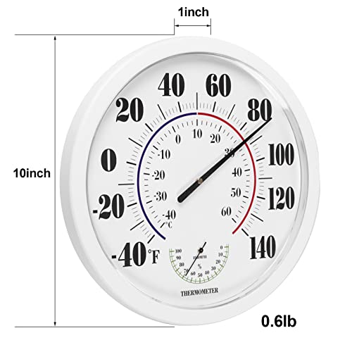Indoor Outdoor Thermometer Wall Large Numbers Thermometer No Battery 10" Wireless Hanging Digital Weather Hygrometers For Home Garden Outside Patio Decor (White) #TOP6