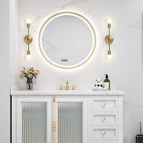 Image of KCO Lighting Mid Century Modern Wall Lamp Mounted Sconce 2-Light Minimalist Raw Brass Fixture for Bedroom Vanity Light (2 Pack Gold)
