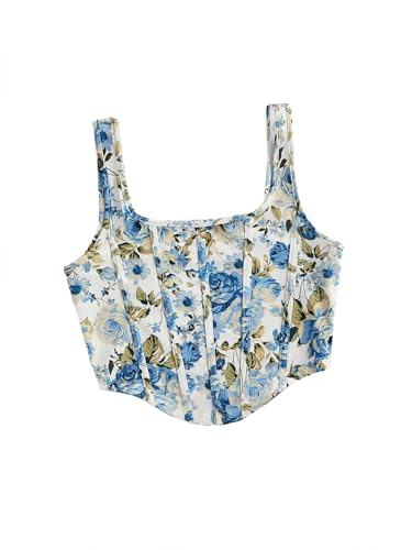 Image of mikuchiku Women's Floral Corset Tank Top, Printed, Sleeveless Crop Top