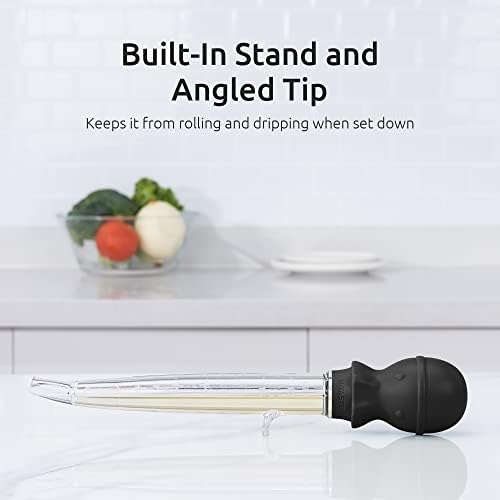 U-Taste Large Angled Turkey Baster: 109 Heat Resistant Food Grade Tritan Meat Fat Pipette with Silicone Octopus Bulb and Cleaning Brush for Chicken Cooking Roasting Basting (1.5oz, Black)