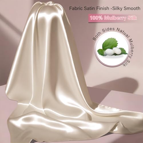 Mulberry Silk King Size Pillow Cases Set of 2, Ultra Smooth Soft Breathable Cooling Pillow Cases for Hot Sleepers, Silk Satin Pillowcases 2 Pack with Zipper for Hair and Skin, Gifts for Women