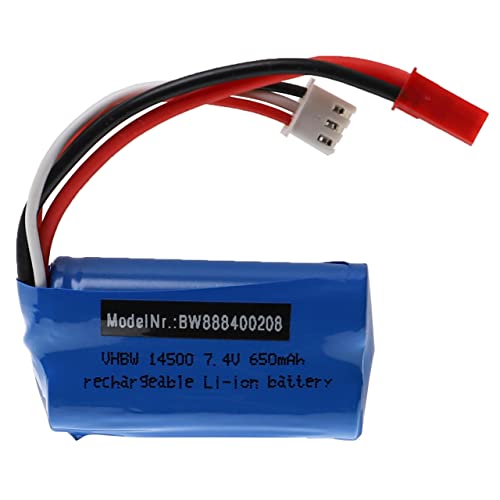 vhbw Akku für Modellbau z.B. Racing Car, Helikopter, Flugzeug (650mAh, 7,4V, Li-Ion, 53 x 28,5 x 15 mm, BEC)