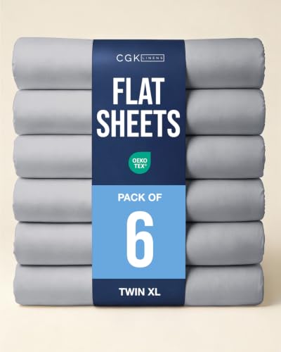 Twin XL Size Flat Sheet - Pack of 6 Top Flat Bed Sheet Only - Steel Blue