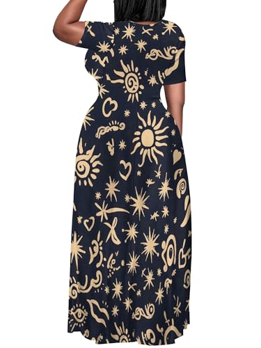 Image of PinkPatty Plus Size Maxi Dress for Curvy Women Crew Neck Long Sleeves Casual Dress Vacation Sundresses with Pockets