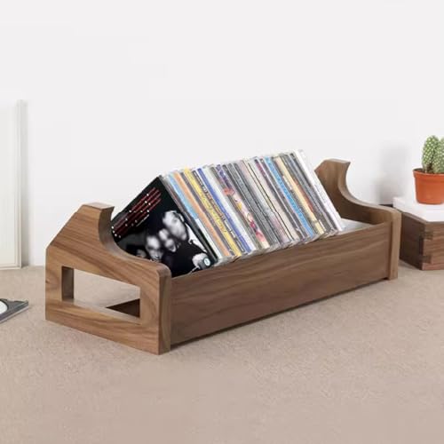 Stojak do przechowywania płyt CD z drewna wiśniowego, kompaktowy, na płyty CD, DVD i gry wideo, stylowa półka ekspozycyjna na pudełka na klejnoty, 49 x 18,8 x 15,6 cm