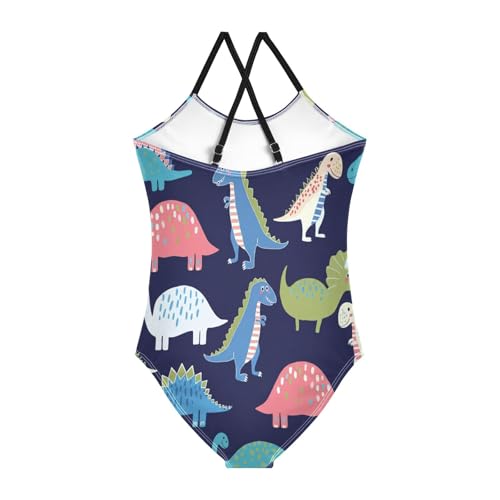 Girl Bathing Suits Beach Swimsuit 3-10 Y with Adjustable Shoulder Strap, Cute Colorful Dinosaurs Rex2