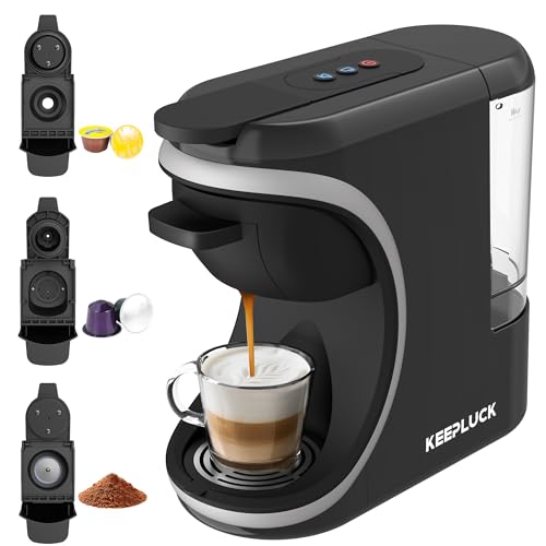 Cafetera Multifuncional Pequeña para Nespresso Original/Dolce Gusto Cápsulas y Café Molido Espresso, Volumen de Agua Programable, 1450W.
