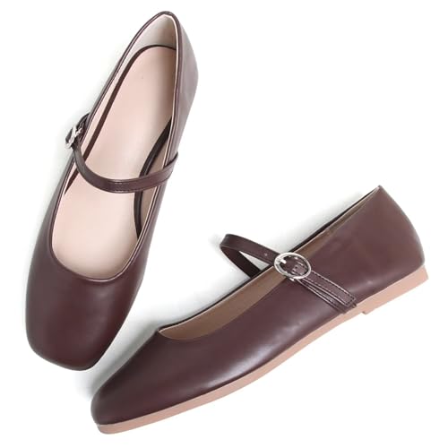 Image of LUXINYU Women's Slip on Flats,Classy Round Toe Solid Classic Mary Jane Ballet Dance Shoes Soft Comfortable PU Flat Shoes