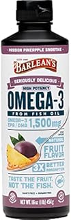 Barlean's Passion Pineapple High Potency Omega 3 Fish Oil Supplements - 1500mg of Omega 3 EPA/DHA for Brain, Heart, Joint, & Immune Health - All-Natural Fruit Flavor, Non GMO, Gluten Free - 16 oz
