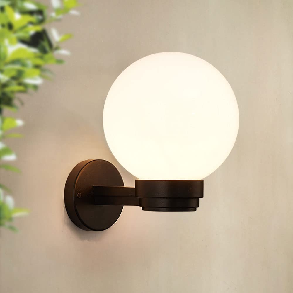 Zewnętrzna lampa ścienna w kształcie globu, oświetlenie zewnętrzne, wodoodporna lampa ścienna na ganek, uchwyt ścienny, biała kula E27, abażur PMMA, zewnętrzne lampy ścienne na wysokość