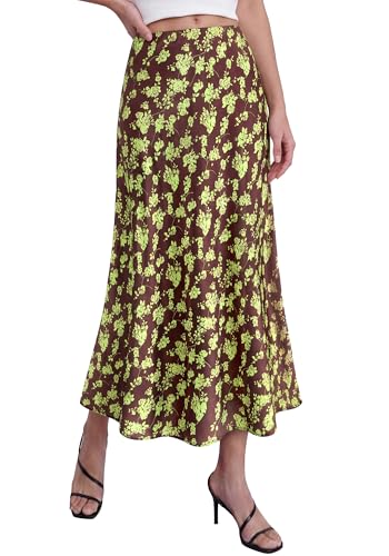 Image of BTFBM Satin Skirts for Women Trendy 2026 Summer Fall | High Waisted A-Line Leopard Print,Floral Print, Business Casual,Cocktail,Wedding Guest,Long Silk Midi Skirt