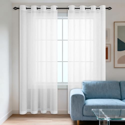 WGLF SUN Stores Gardinen mit Ösen 300 x 130 cm Privatsphäre Transparente Voile Vorhänge Modern Und Langlebig für Jedes Fenster, Weiß WGLF SUN Stores Gardinen mit Ösen 300 x 130 cm Privatsphäre Transparente Voile Vorhänge Modern Und Langlebig für Jedes Fenster, Weiß