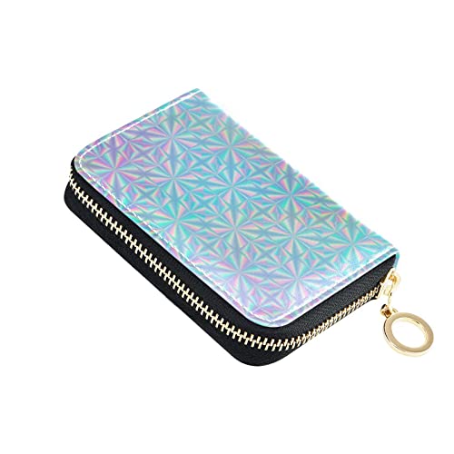 OTVEE Multicolor Holographic Printed Pattern Geometric Texture Credit Card Wallet, Microfiber Leather Zipper RFID Card Case Holder for Women
