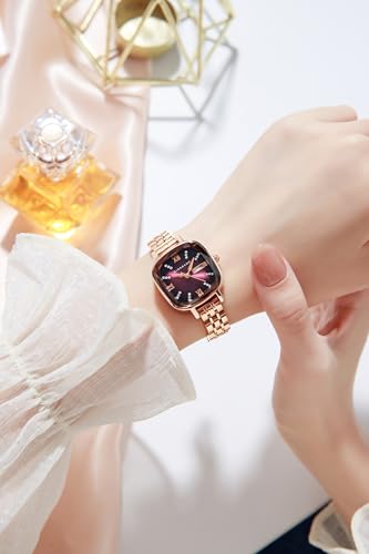 Image of Giordano Elegant Square Rose Gold Watch for Women - Crystal & Roman Hour Markers, Day-Date Display, Stainless Steel Strap