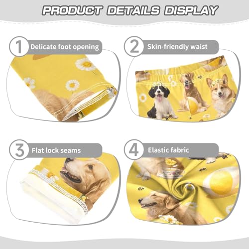 Floral Dog Ball Yellow Girls Leggings Ultra Soft Compression Yoga Gym Pants for Kids 4-10T3