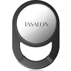 TASALON Unbreakable Hand Mirror, Hand Mirrors with Handle, Salon Mirror, Barber Mirror for Hair, Anti-Slip Hand Held Mirror with Rubber Grip for Travel, Makeup, Shaving, Shower, Camping – Black
