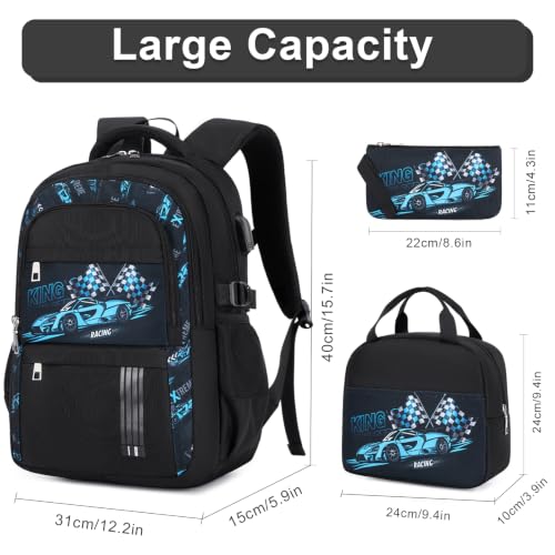 Image of ACESAK Race Car Backpack for Boys - Boy Backpack Schoolbag with Lunch Bag