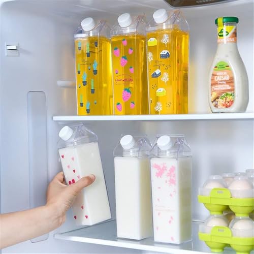 Image of 1000ML Milk Carton Water Bottle, Clear Plastic Milk Box Portable Leakproof Square Juice Bottle for Outdoor Sports Travel Camping (6 Pcs)