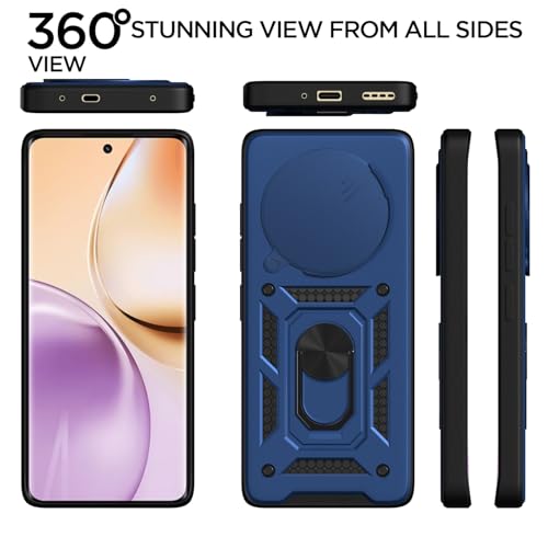 Image of Pikkme Back Cover for Realme 14 Pro 5G | 360 Protection Case | Sliding Camera Shield Cover & Ring Holder Stand D10 Tough Armor Bumper Case (Blue)