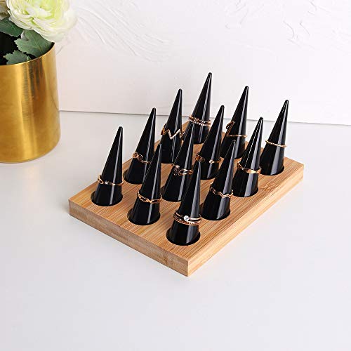GemeShou 12pcs Black jewelry ring cone organizer, Wood ring display holder for selling, retail ring stand holder for Home Decoration?Acrylic Ring Holder with 12pcs Black Cone ?